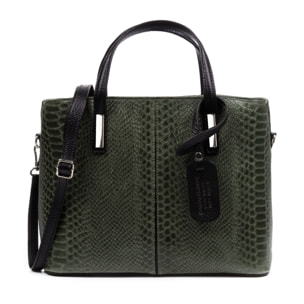 FIRENZE ARTEGIANI Borsa Tote da Donna Violante. Vera Pelle Scamosciata Incisione Serpente Made in Italy 32x14x25 Cm. Colore: verde scuro