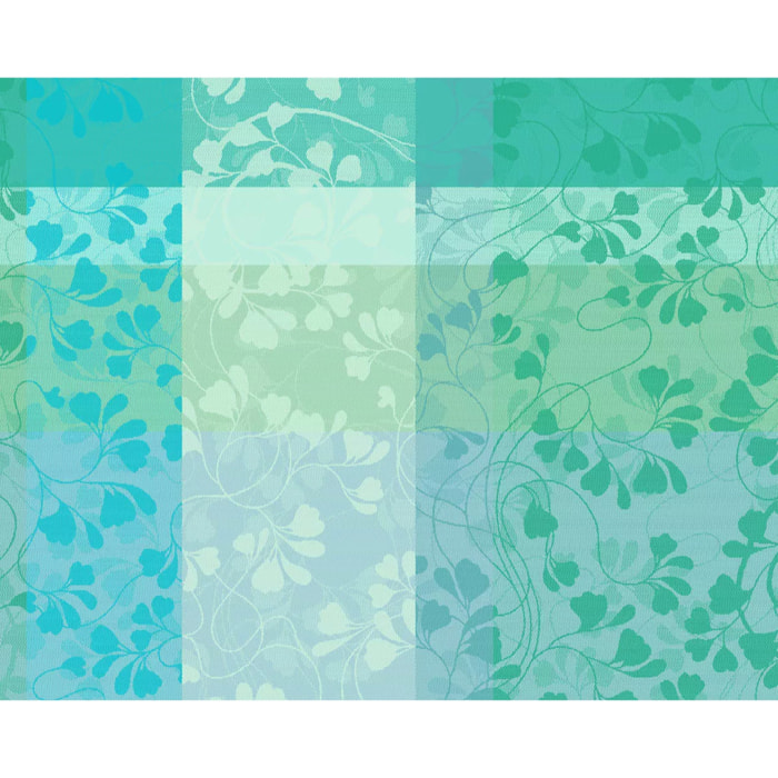 Set pur coton enduit motif jacquard Mille feuillages turquoise