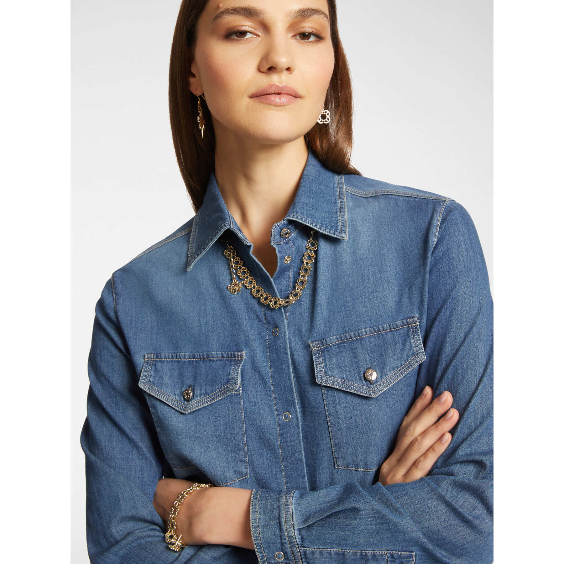 Elena Mirò - Camisa vaquera con collar - Azul