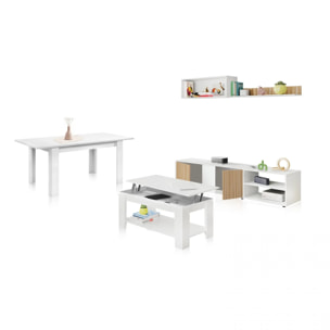Pack salón con mesa de centro y mesa de comedor Alix Max Blanco Artik (Blanco Mate) - Natur