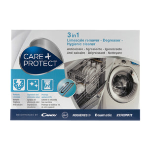 CARE + PROTECT 3 in 1 anticalcare sgrassante e igienizzante per lavstoviglie e lavatrice - X2 (da 12 bustine)