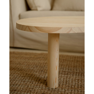 Table basse en bois massif aux formes organiques en teinte naturelle en différentes tailles