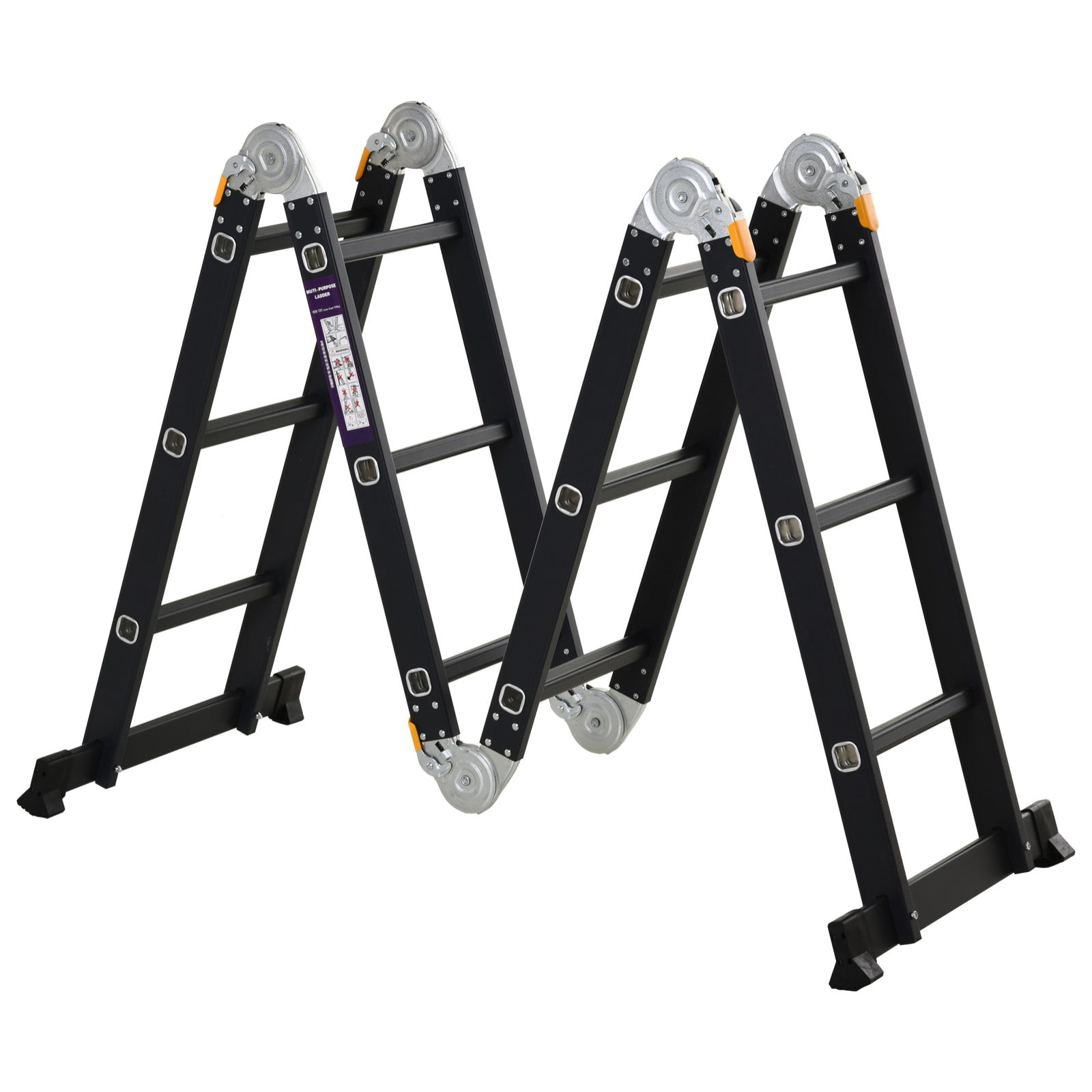 DURHAND Escalera Multiusos Plegable Escalón Caballete 5 en 1 Portátil con 2 Placas de Plataforma Pie Antideslizante 6 Interruptores Bisagra Aluminio 150 kg 70x61x11 cm Negro