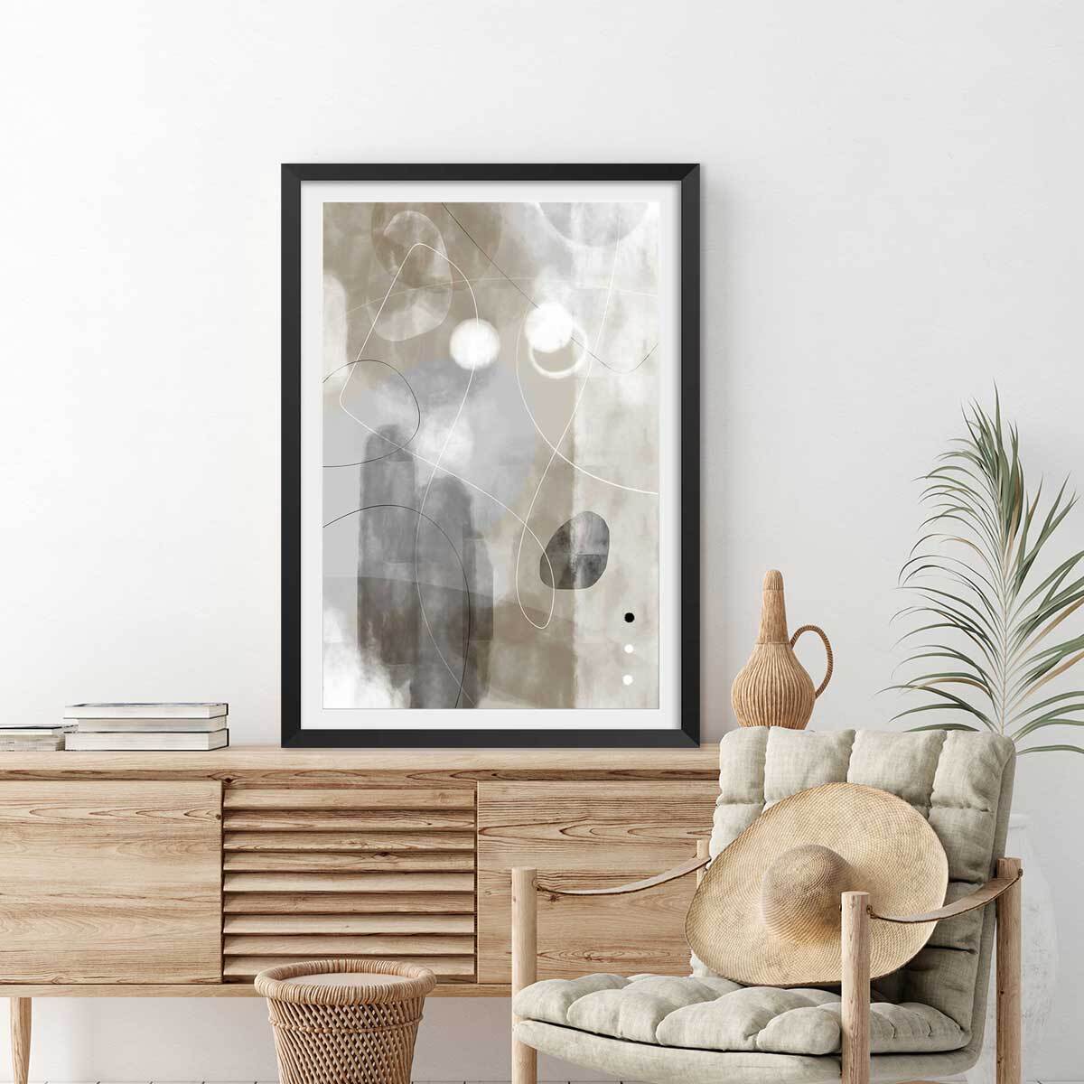 Affiche abstrait et soft line n°3 Affiche + cadre en bois - Noir
