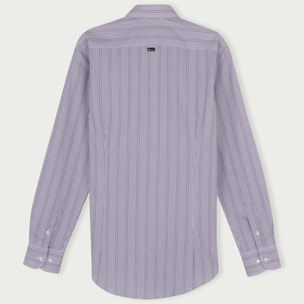 Camicia Uomo 1 Bottone Button Down Slim Cotone Riga Media Grigio/Bianco