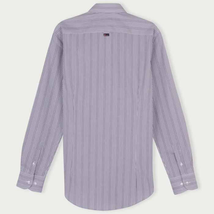 Camicia Uomo 1 Bottone Button Down Slim Cotone Riga Media Grigio/Bianco