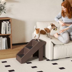 Escalera para Perros Plegable de 3 Peldaños, Portátil, Escalera para Mascotas Mayores, Perros Pequeños, Gatos, para Cama, Sofá, 53x30,5x36,5 cm, Marrón