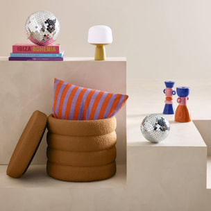 Tabouret en bouclettes rouille avec coffre de rangement intégré