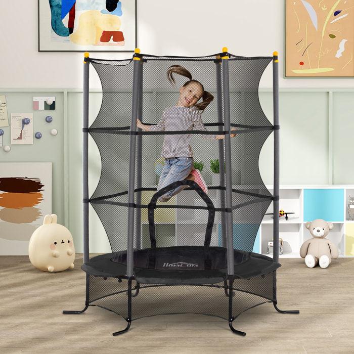 Trampoline de jardin enfants Ø 1,63 x 1,90H m filet de sécurité porte zipée couvre-ressorts + 6 poteaux rembourrés inclus noir