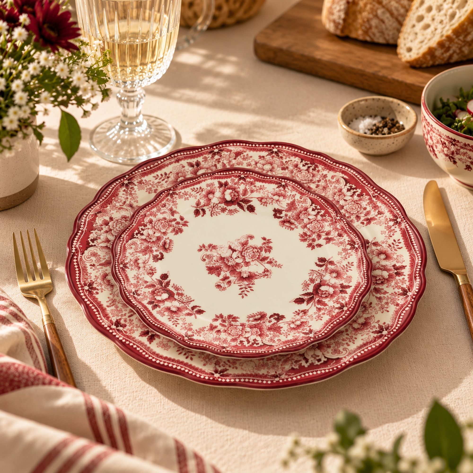 Lot de 6 assiettes à dessert 20cm fleuries en grès rose  FAUSTINE