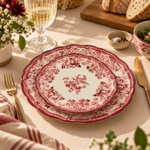 Lot de 6 assiettes à dessert 20cm fleuries en grès rose  FAUSTINE