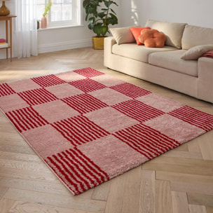 GROOVY - Tapis rétro coloré style seventies - Confortable et moelleux - Rouge