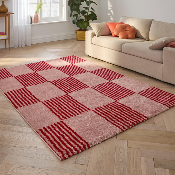 GROOVY - Tapis rétro coloré style seventies - Confortable et moelleux - Rouge