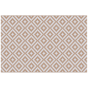 Alfombra de Exterior 182x274 cm Alfombra Reversible con Patrón Geométrico de Rombos Impermeable para Terraza Balcón Patio Camping Playa Blanco y Café