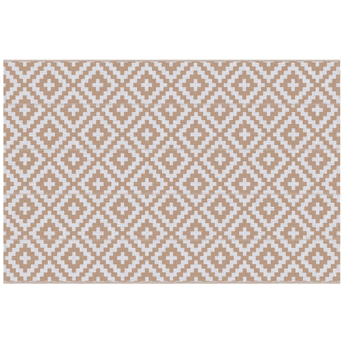 Alfombra de Exterior 182x274 cm Alfombra Reversible con Patrón Geométrico de Rombos Impermeable para Terraza Balcón Patio Camping Playa Blanco y Café