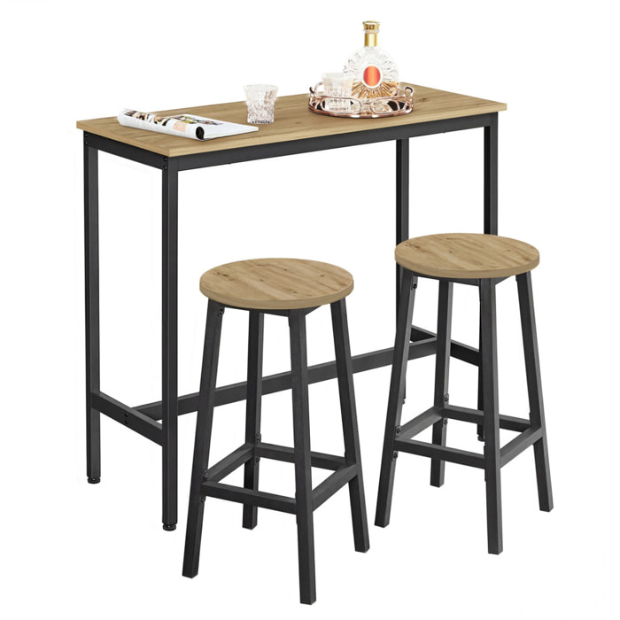 Set Bar Industriale con Tavolo e 2 Sgabelli Rovere Artisan