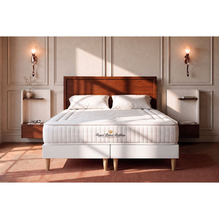 Ensemble - Matelas Ressorts ensachés et mémoire de forme 22cm d'épaisseur - 3 zones de confort - Confort ferme - Sommier tapissier monobloc - 2 places