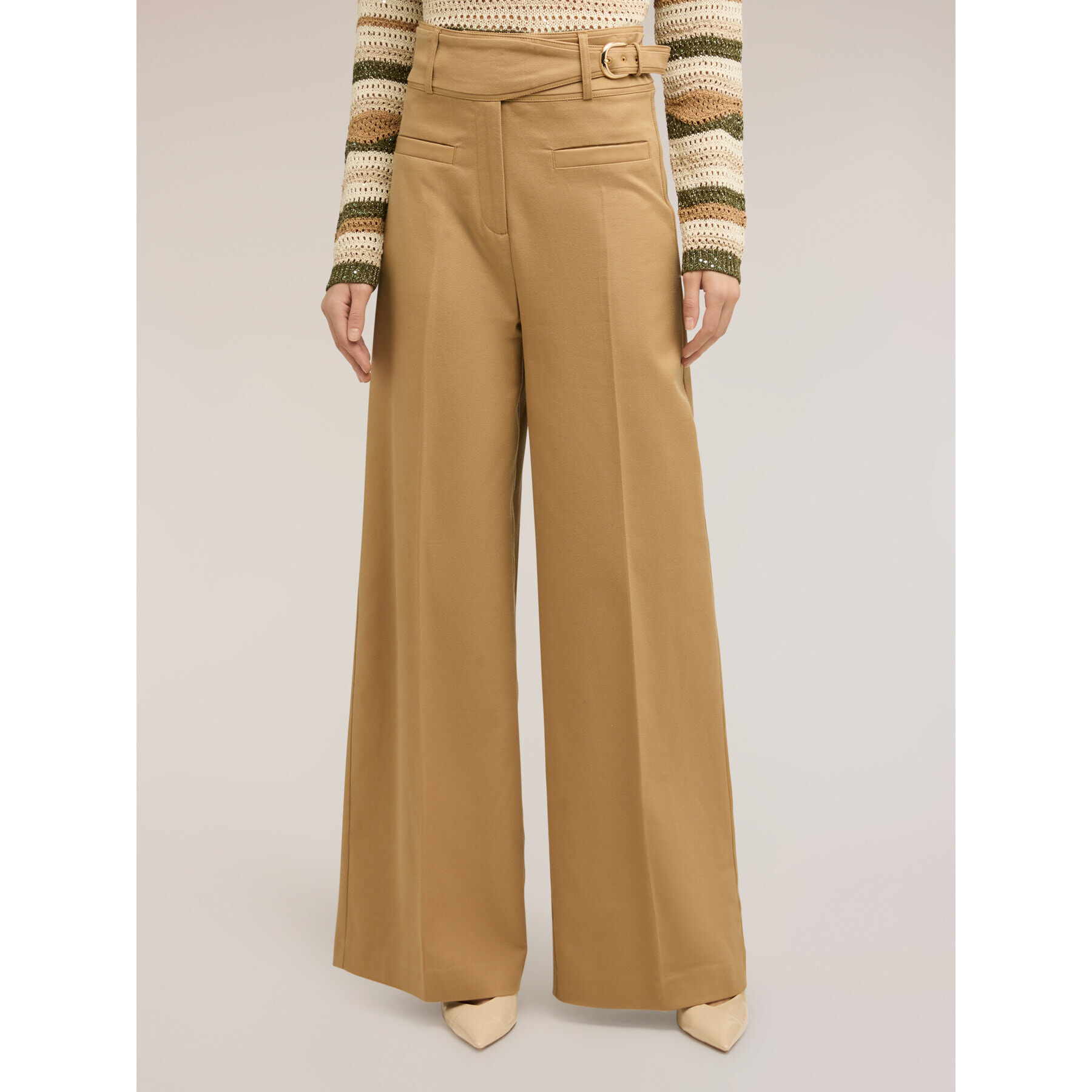 Motivi - Pantalones palazzo con cintura alta - Beige