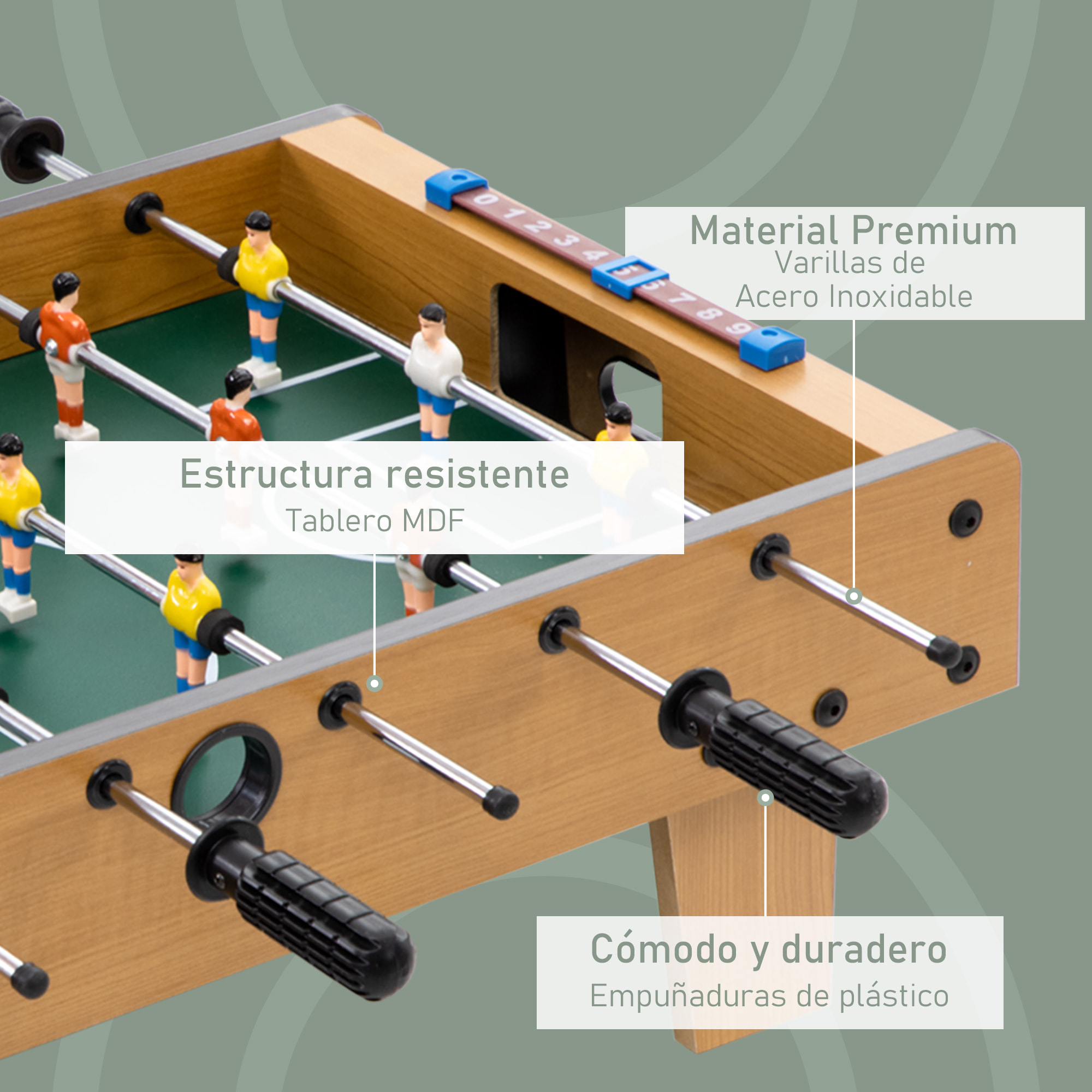 Futbolín de Mesa para Niños de +6 Años con 2 Bolas 6 Asas 69x36,5x22 cm Natural