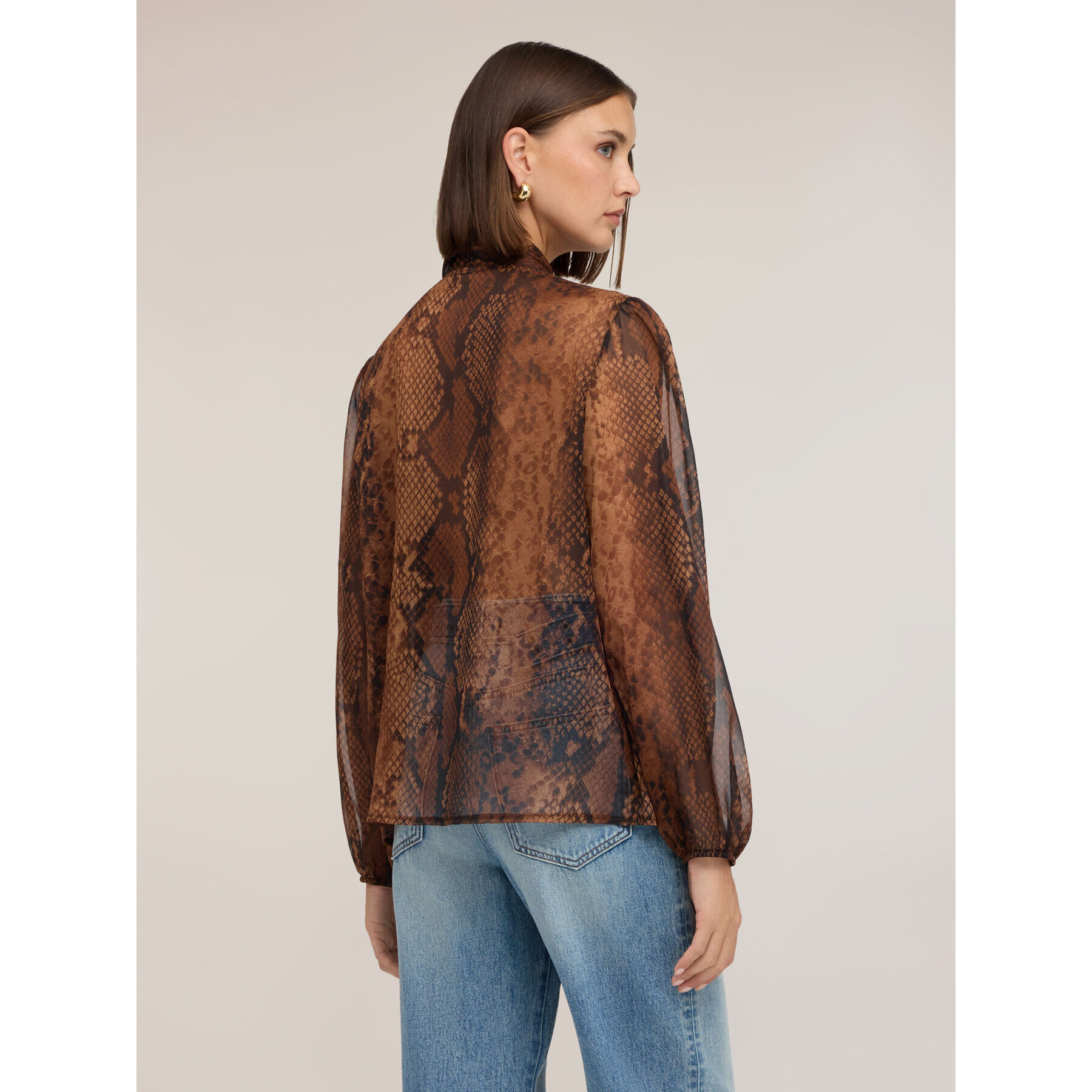 Motivi - Blusa con fiocco in georgette fantasia animalier - Marrone