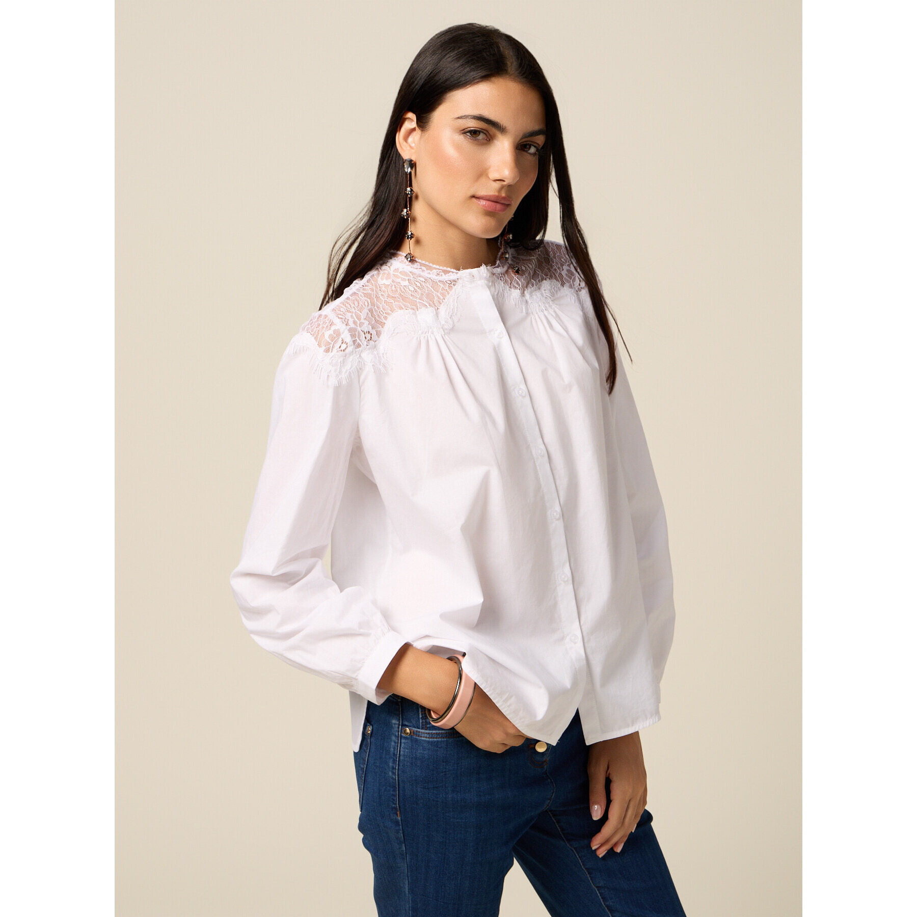 Oltre - Camicia con inserti in pizzo - Bianco