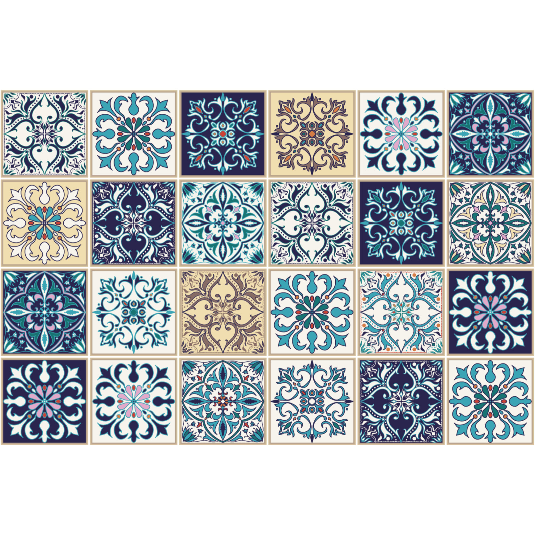 Stickers muraux - Sticker Mural Carrelage adhésif Cuisine Salle de Bain - 24 STICKERS CARRELAGES AZULEJOS LARISSA