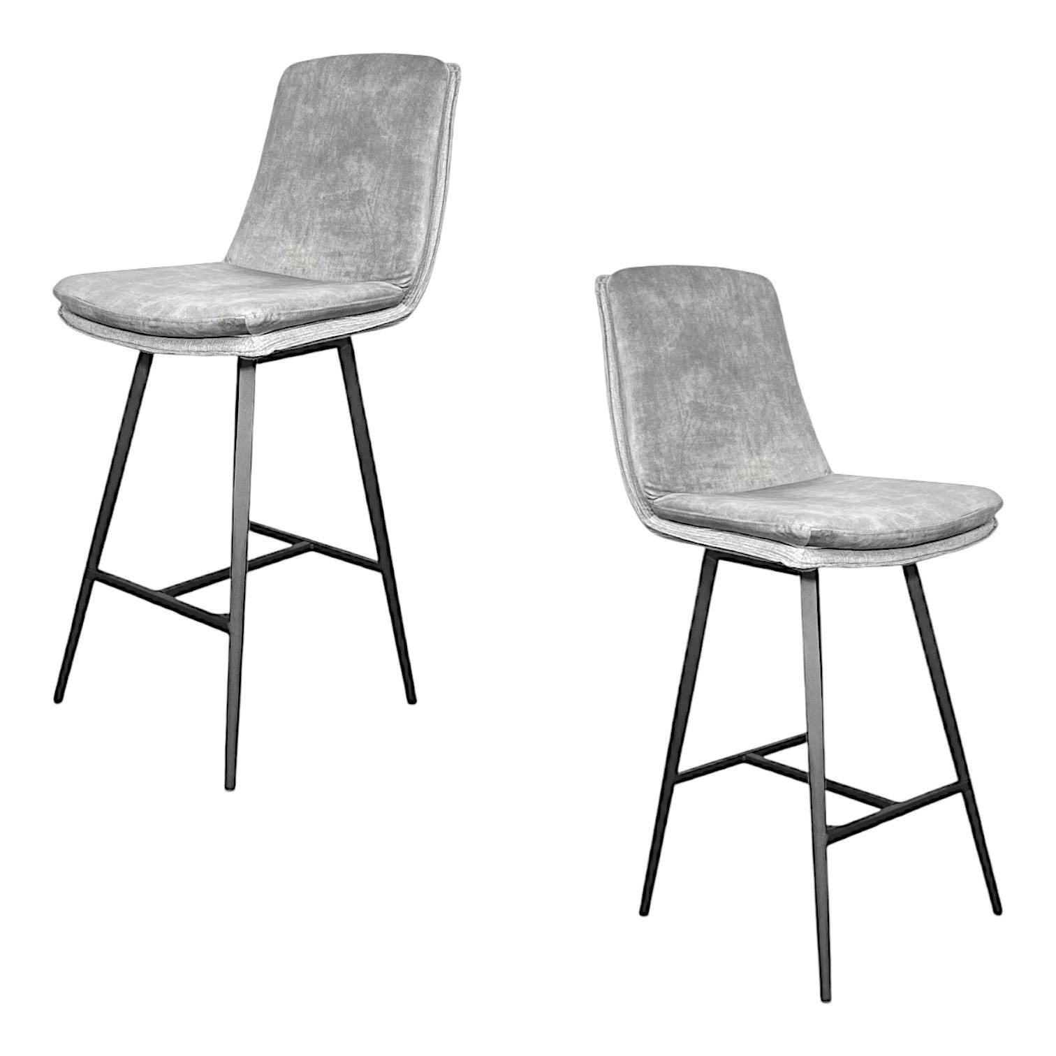 Chaise de bar en velours gris à double coussinage (lot de 2) OKA