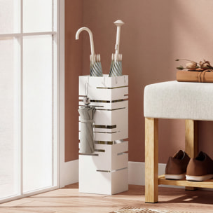 ParagÃƒÂ¼ero Metálico, Soporte de Paraguas con 4 Ganchos y Bandeja de Goteo Extraíble, ParagÃƒÂ¼ero Blanco para Entrada, Oficina, 15,5x15,5x49 cm