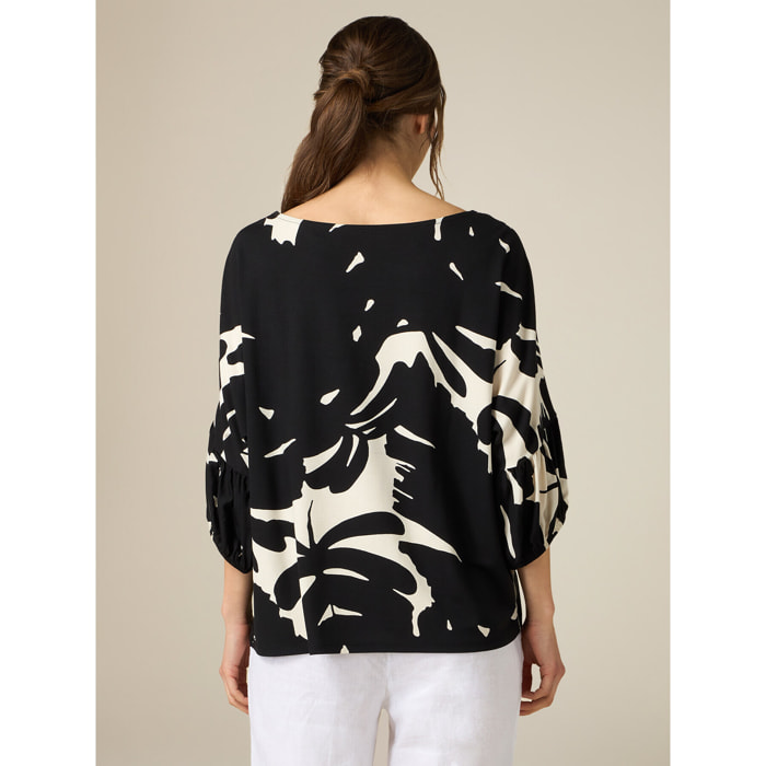 Oltre - Camiseta bimaterial floral - Negro