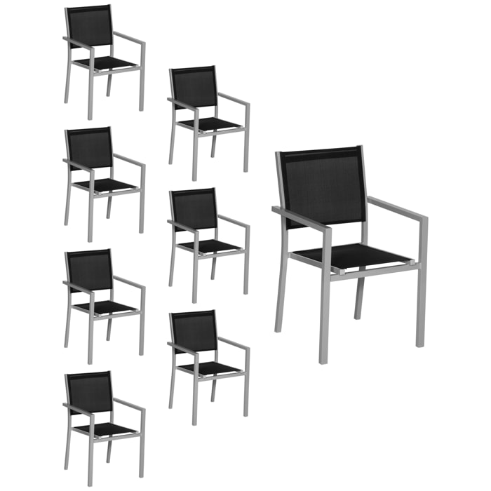 Lot de 6 chaises en aluminium gris - textilène noir