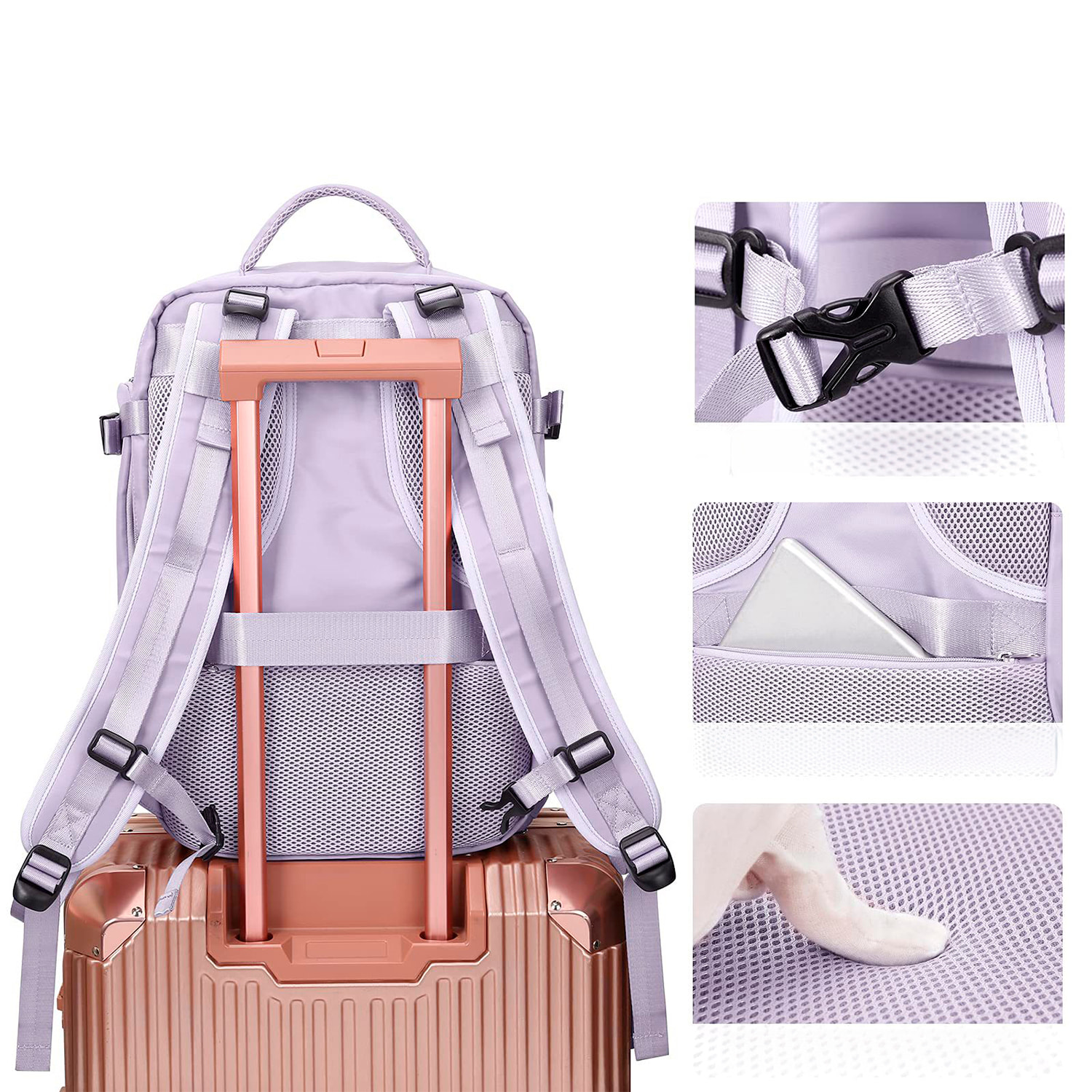 Zaino da cabina da viaggio ad alta capacità con più scomparti (scarpe, vestiti, laptop).