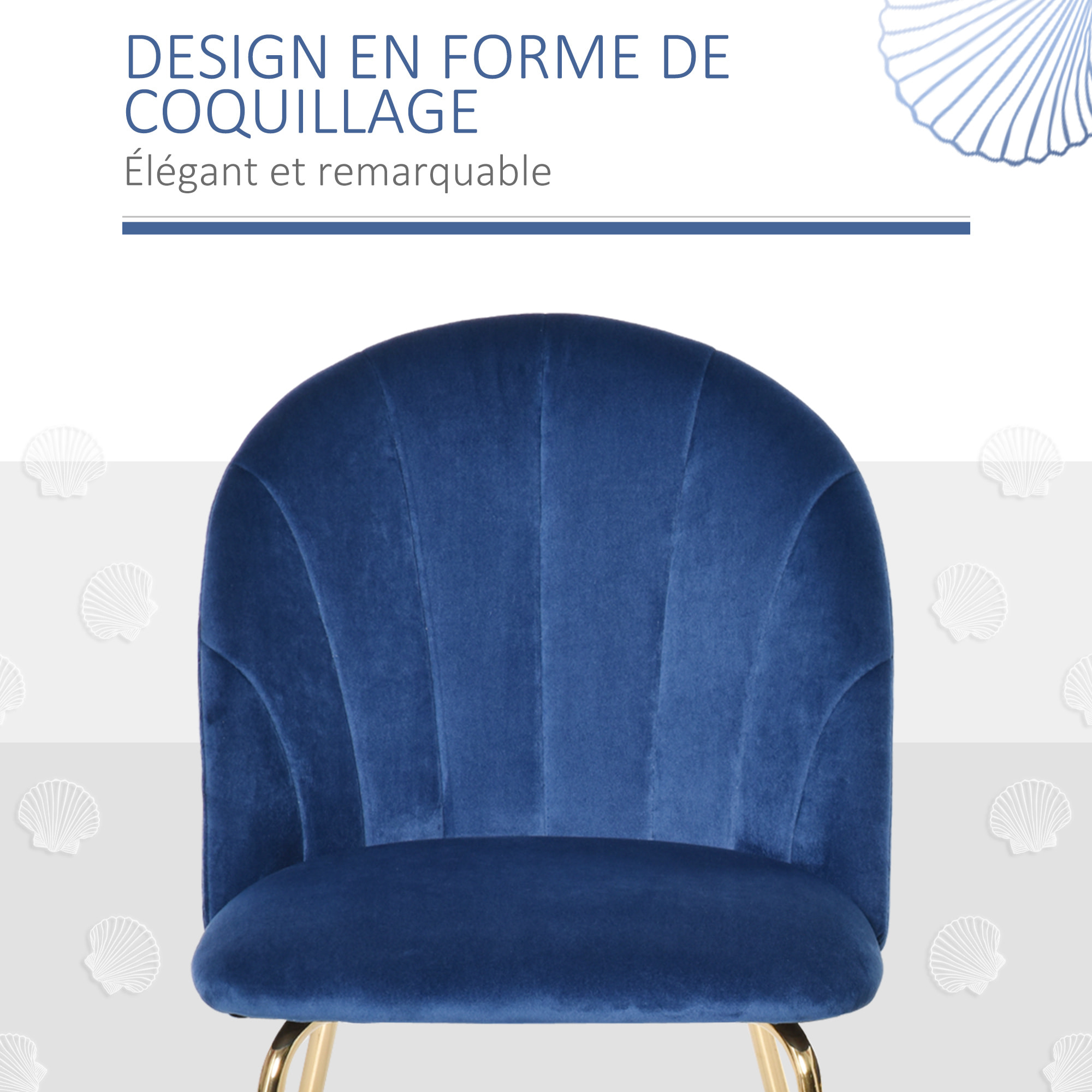 Lot de 2 chaises style art-déco dossier strié arrondi piètement métal doré incliné effilé velours bleu roi