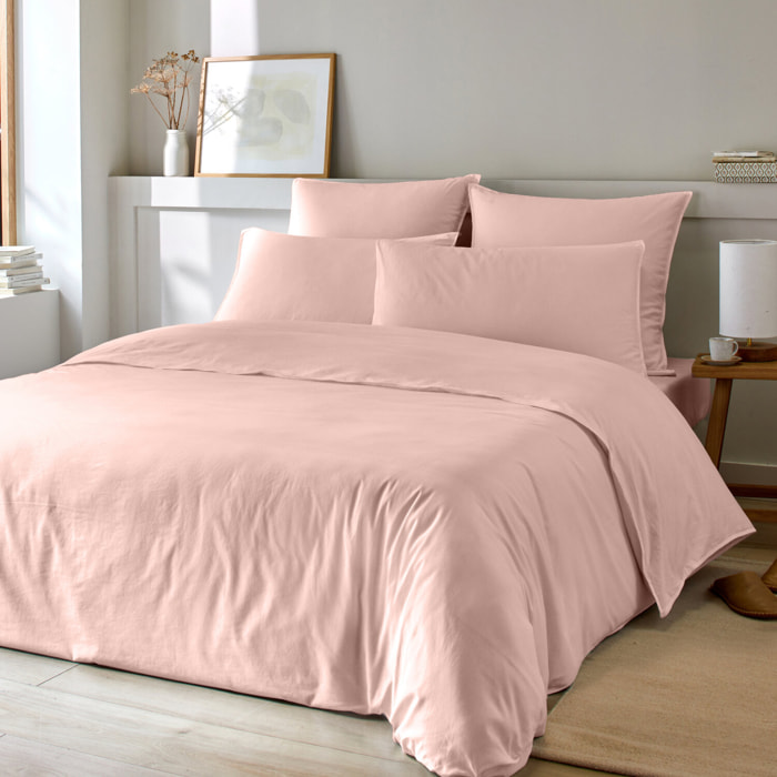 Parure housse de couette unie 100% coton - bamora - rose poudré