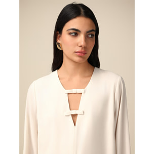 Oltre - Blouse with bow detail - Blanco