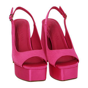 Sandalias de raso fucsia, tacón 10 cm