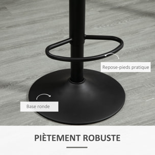 Lot de 2 tabourets de bar design néo-rétro réglable pivotant avec repose-pied métal noir lin gris