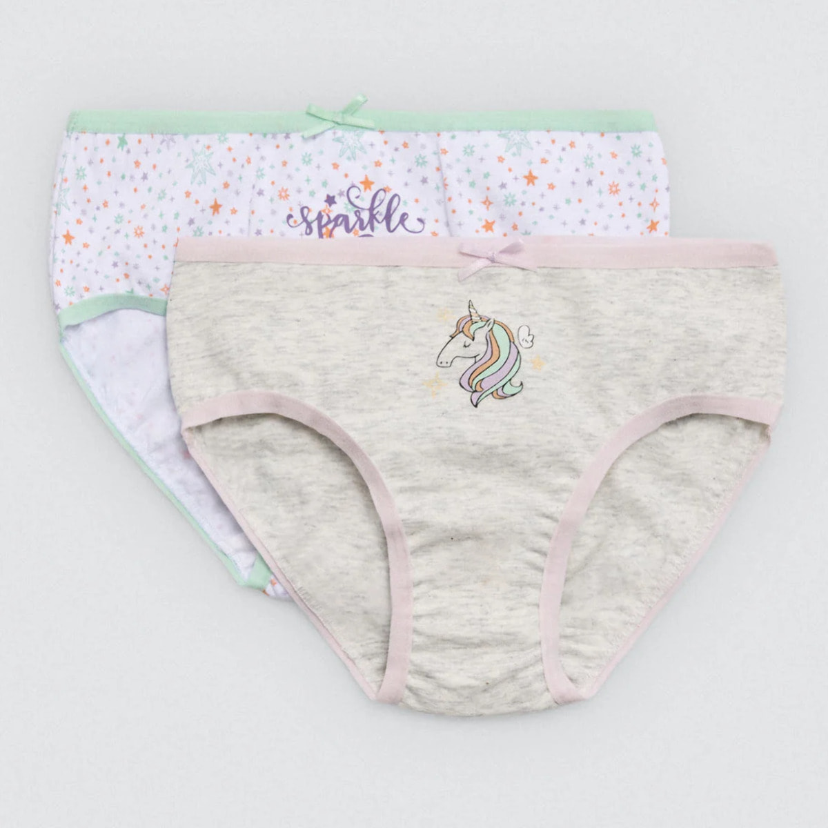 Confezione da 2 mutandine in cotone per bambine con stampa di unicorni e stelle
