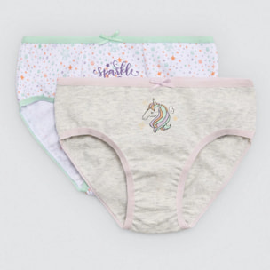 Confezione da 2 mutandine in cotone per bambine con stampa di unicorni e stelle