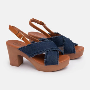 Zoccolo con fascia in jeans incrociata - BLU SCURO