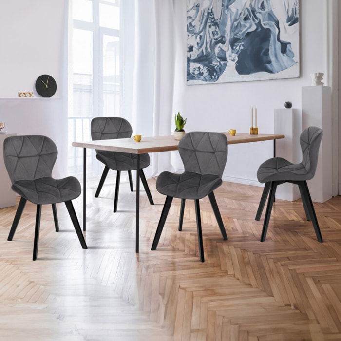 Chaises Daisy en velours et pieds noirs