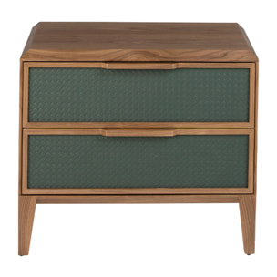 Mesita de noche Angel Cerdá con estructura de PVC en verde oscuro y patas de madera chapada en nogal natural 60x40x51cm