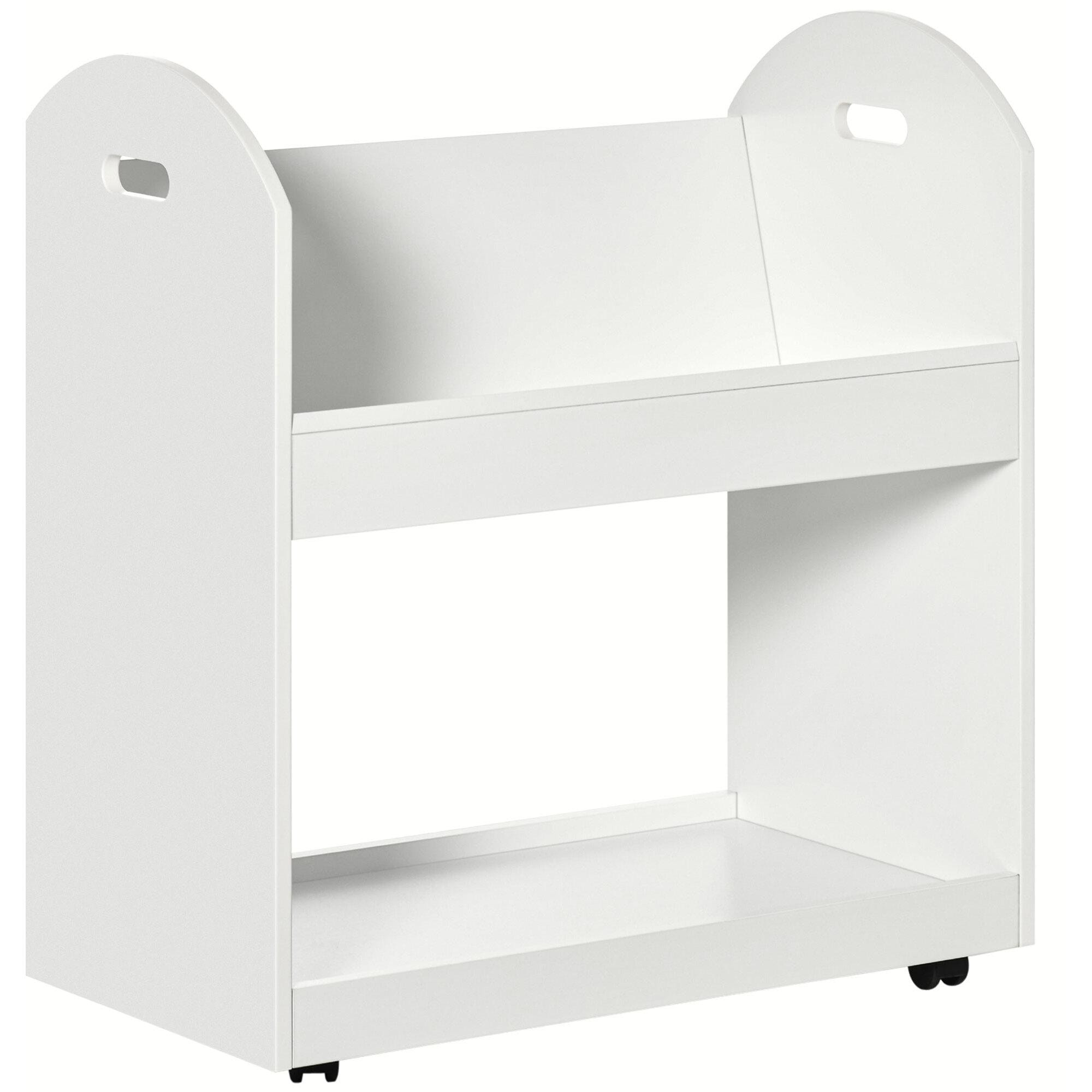 HOMCOM Estantería Librería con Ruedas Estantería para Libros con 2 Estantes de Almacenamiento y 2 Asas para Salón Cocina Estudio Estilo Moderno 71x40x78 cm Blanco