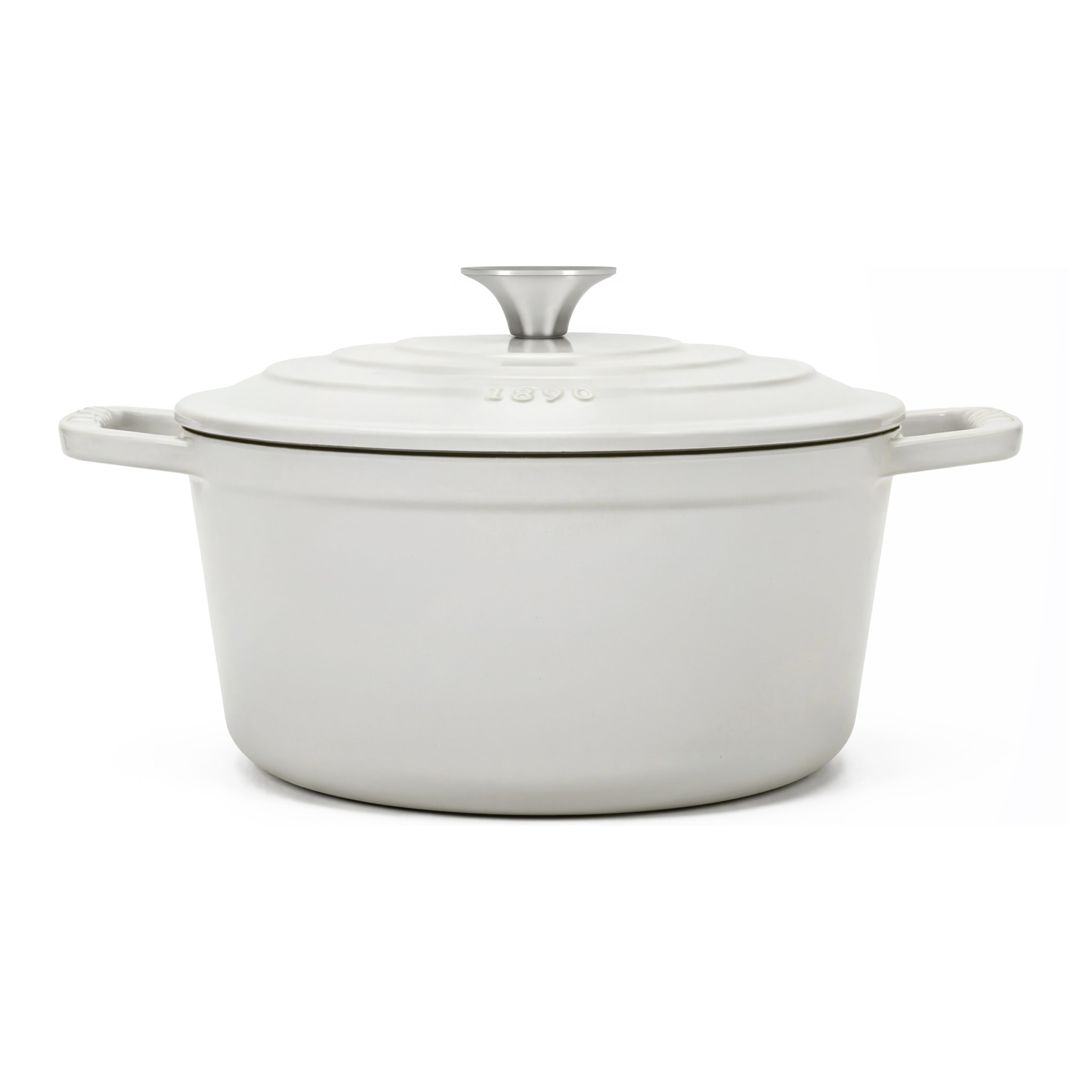 La Fonderie 1890 IENA22, Cacerola redonda de hierro fundido, 22 cm, 3,3L, beige, compatible con todos los fuegos, inducción, gas, parrilla y horno.
