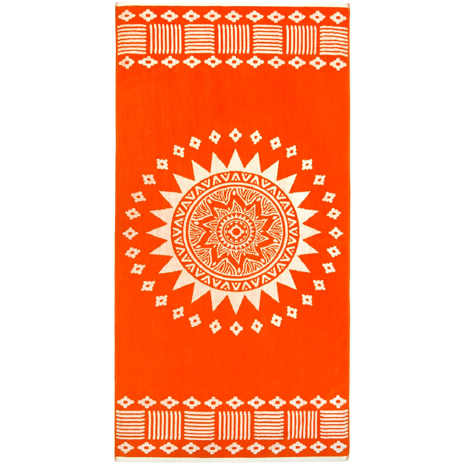 Serviette de plage éponge velours Jacquard - Oranza - 90x170cm - 400g/m²