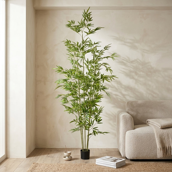 Bambú Artificial 235cm - Planta decorativa Realista con cañas naturales para Hogar ideal para Interiores