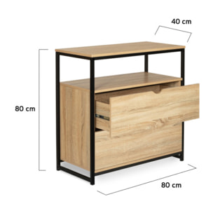 Commode 2 tiroirs + 1 étagère Memphis