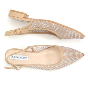 Ballerine slingback con tomaia semitrasparente ricoperta di strass