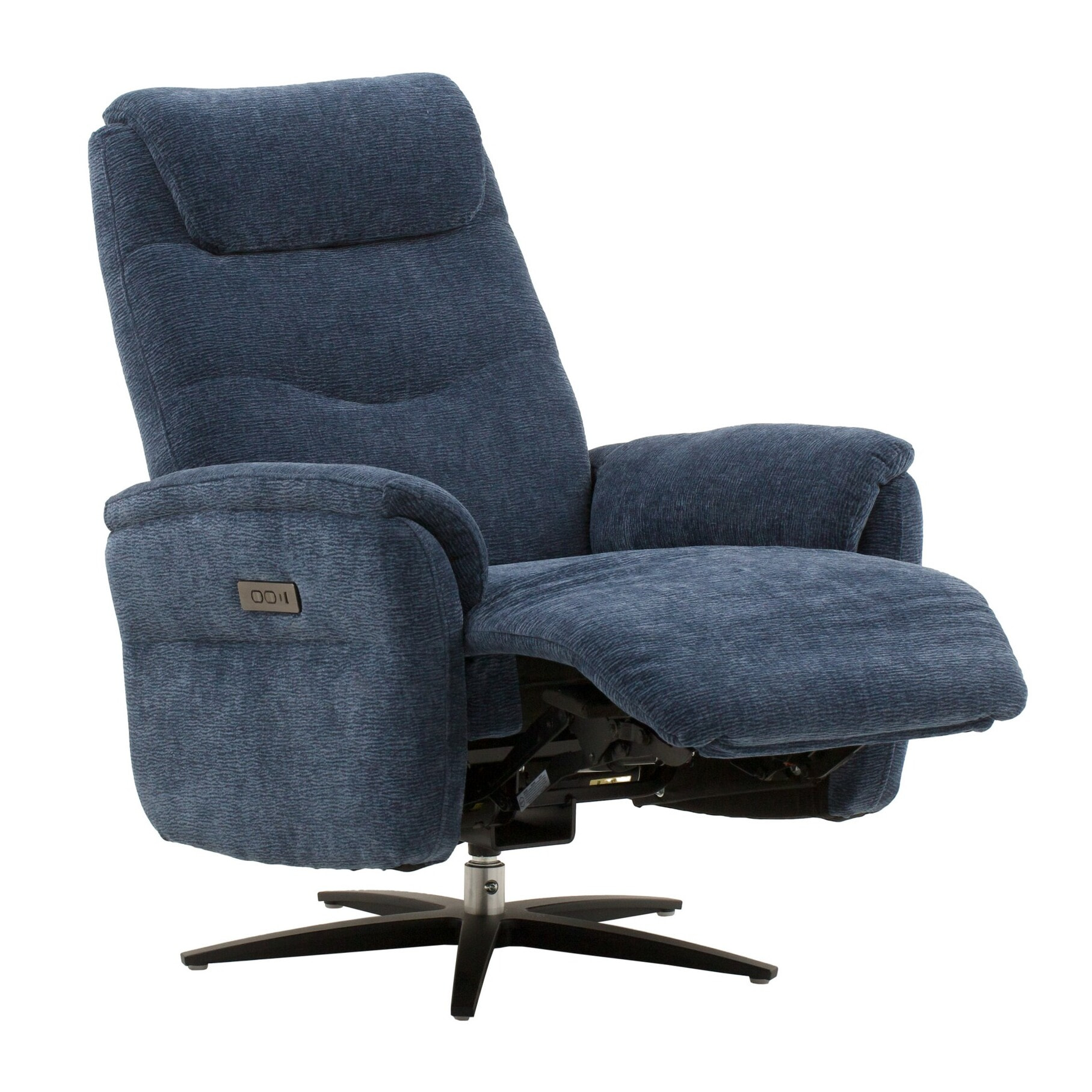 Poltrona reclinabile elettrica OSLO in tessuto blu e base in metallo nero