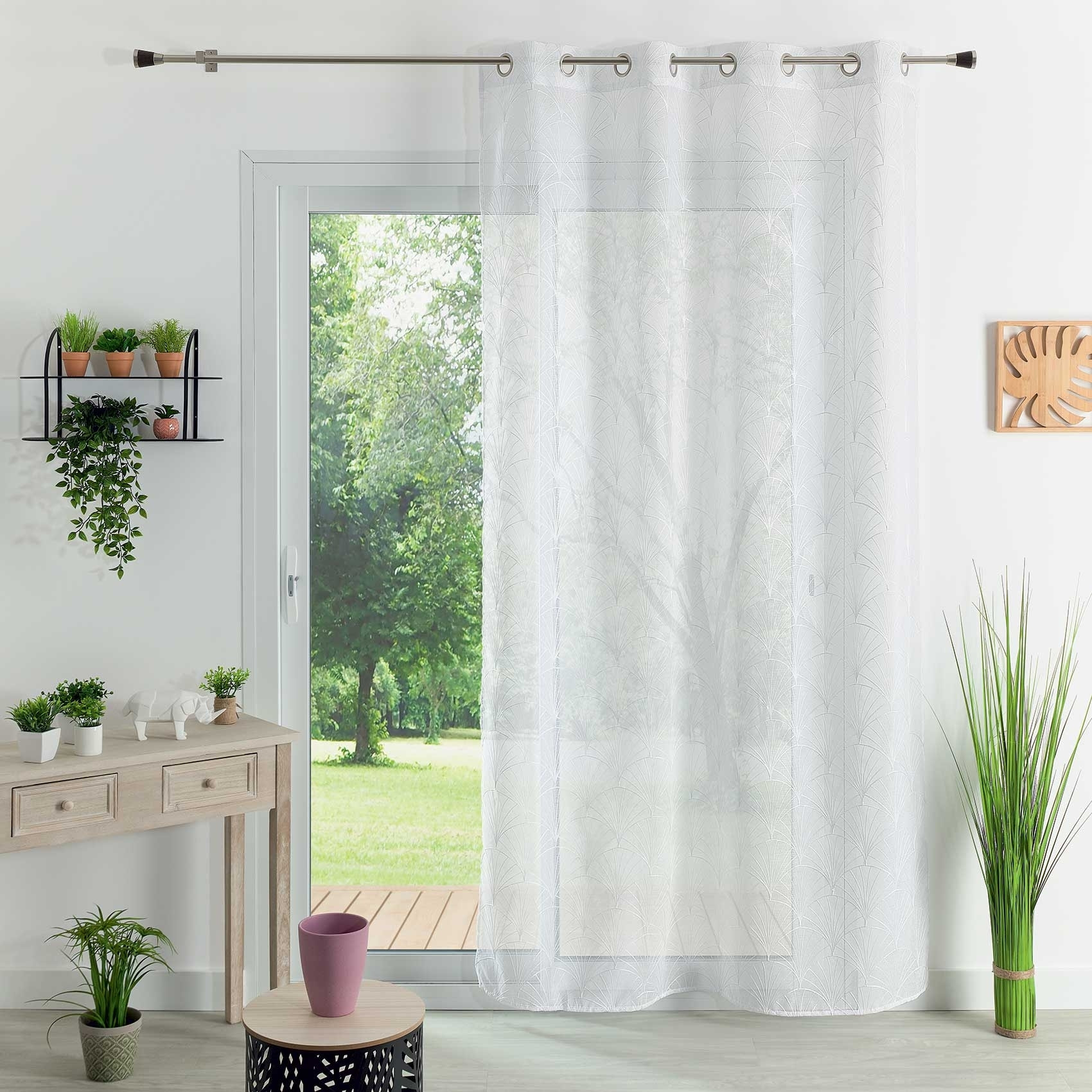 Voilage brodé style art déco - Blanc