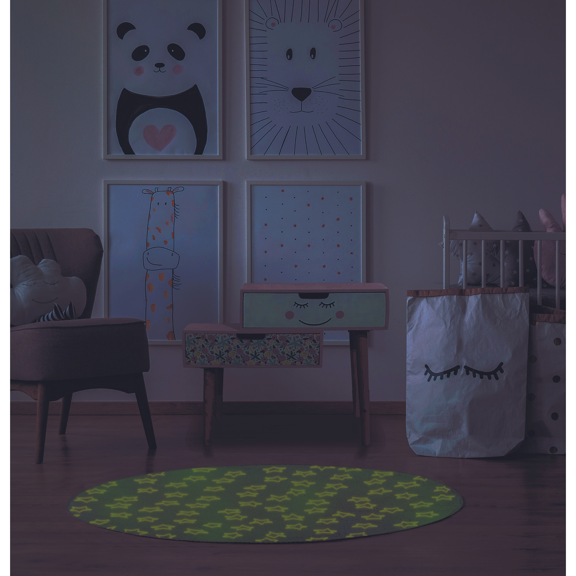 Tapis Phosphorescent Etoile Gris 70cm